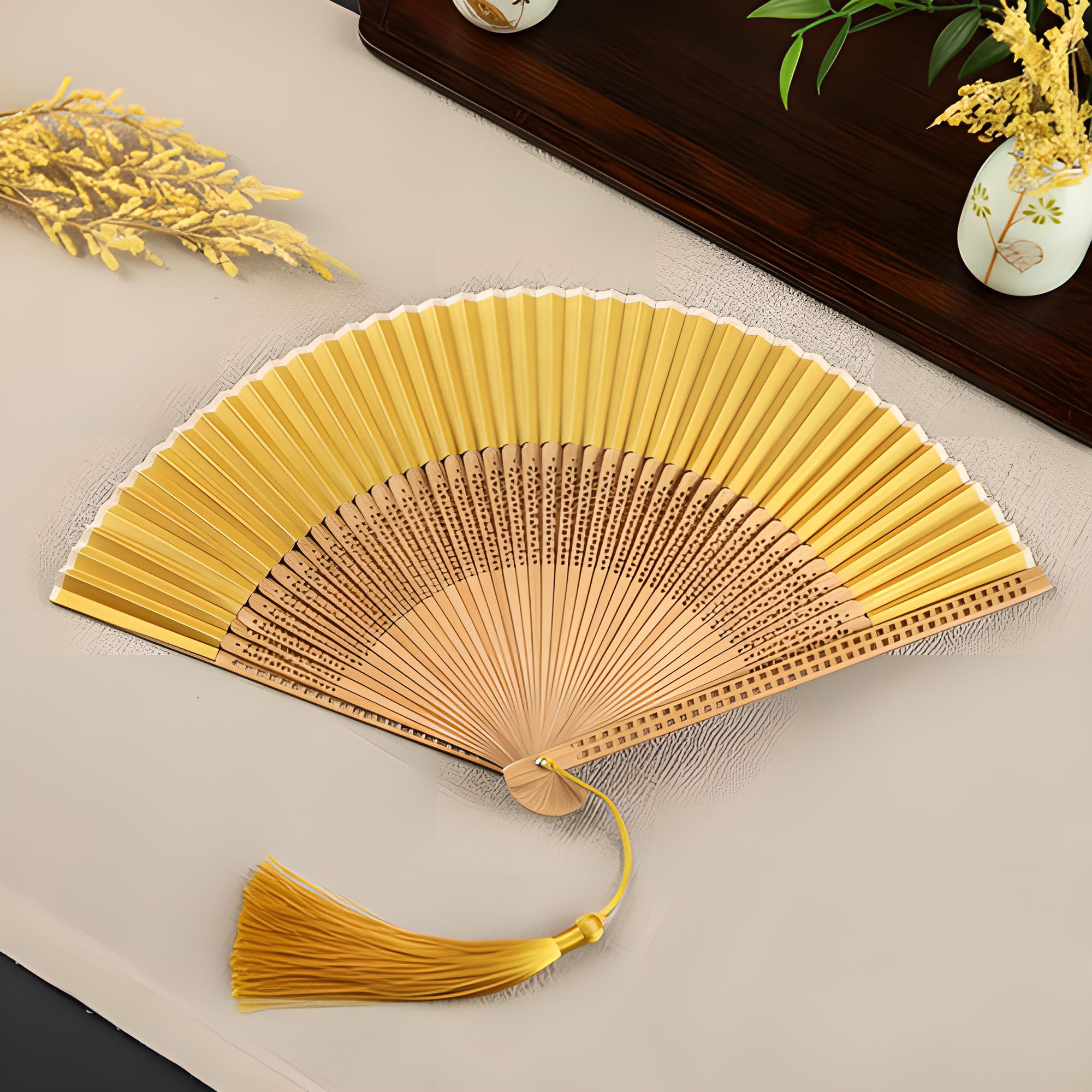 Golden Yellow Silk Folding Fan