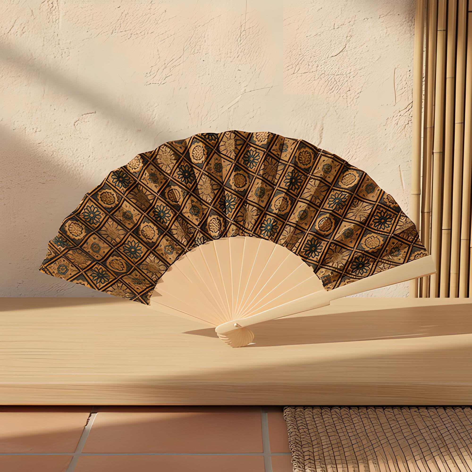 Vintage Geometric Silk Folding Fan