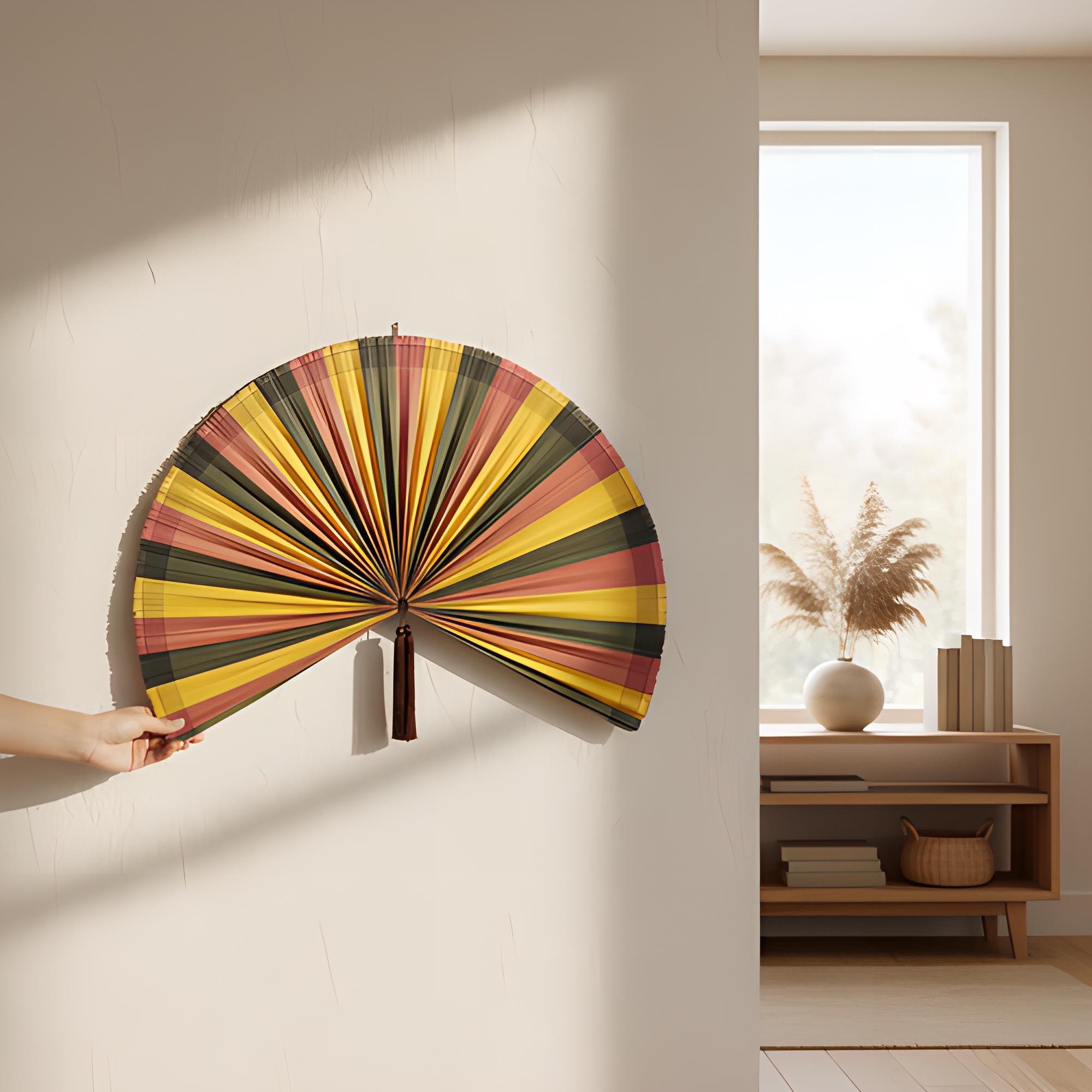 Colorful Striped Silk Folding Wall Fan